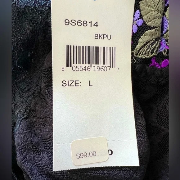 NEW Hanky Panky Babydoll & Thong Set, Black/Lavender Floral Embroidery, Size L - Picture 9 of 10